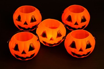 Halloween pumpkins in the dark.