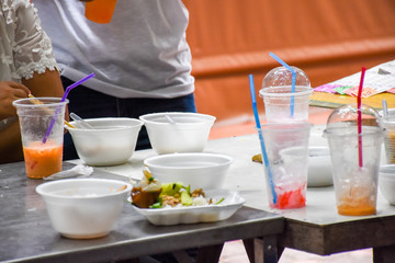People use plastic and foam container fill food and drink it's cause the garbage.