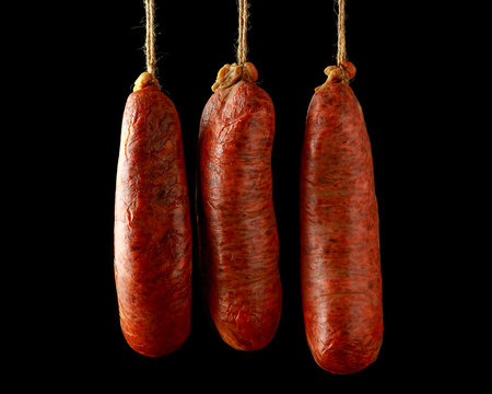 traditional Balearic raw cured meat sobrassada sausage made from ground pork, paprika and spices