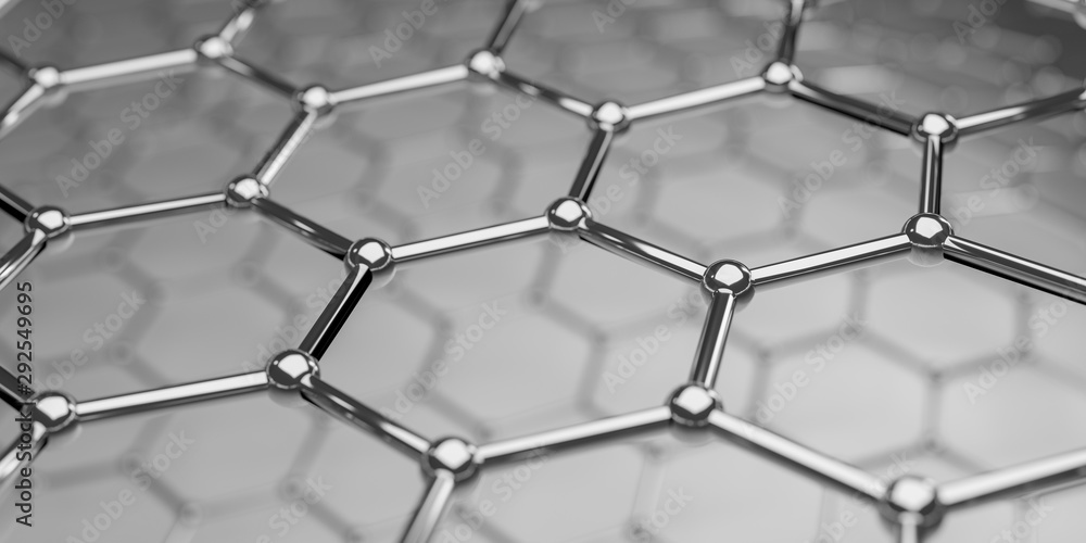 Poster graphene molecular nano technology structure on a background - 3d rendering