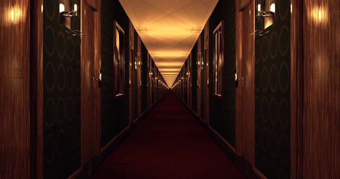 Ghostly Hallway with Blinking Lights. Endless Seamless Animation of Halloween Theme.