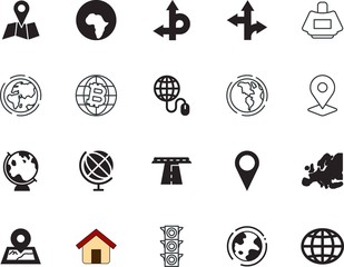 map vector icon set such as: wide, political, e-commerce, bottle, light, house, africa, glamour, south, topography, company, locator, lamp, tech, address, geo, architecture, crossroads, vintage, shop