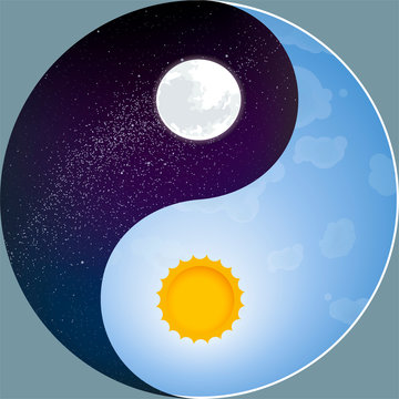 Nature yin yang with sun and moon. Night and day.
