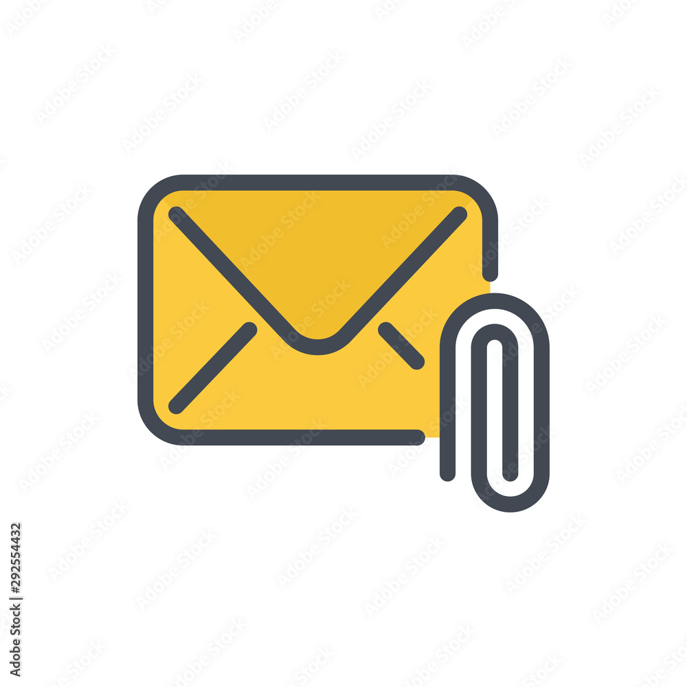 Aufkleber mail attachment color line icon. email with attached file vector outline colorful sign.