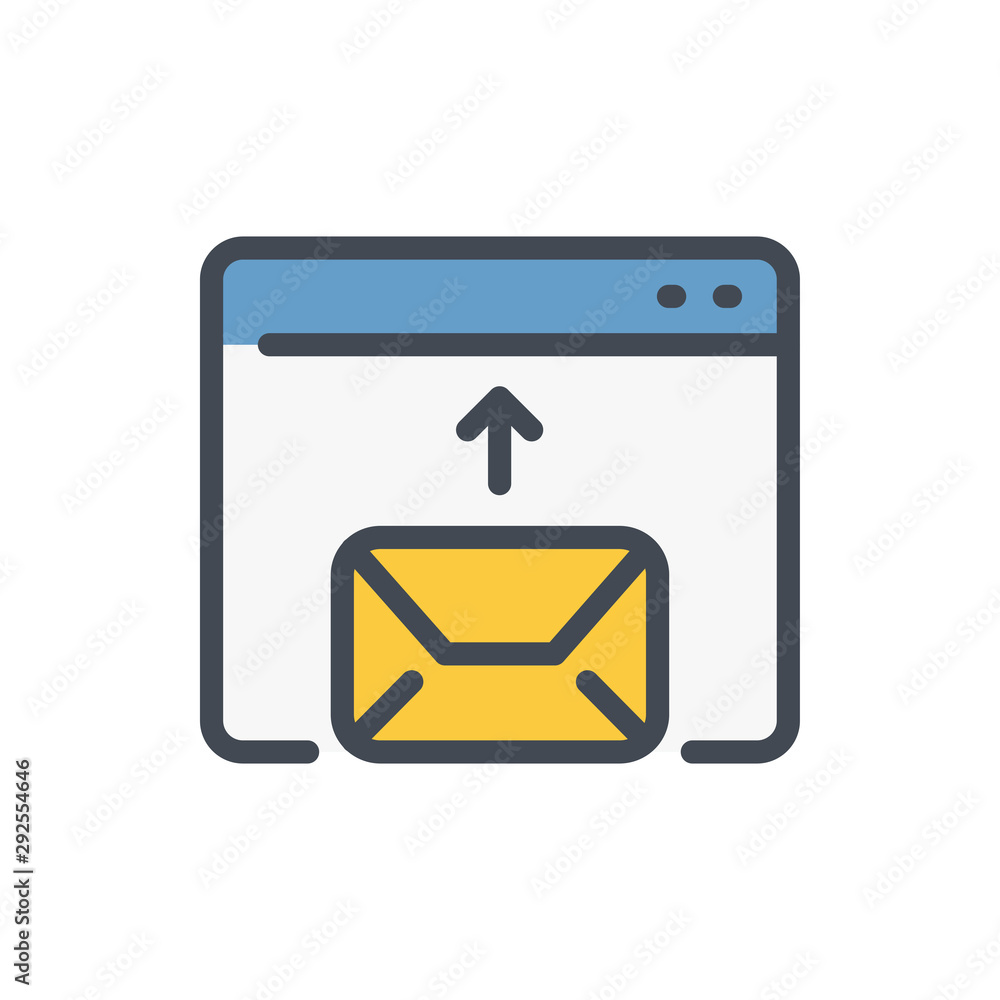 Poster send email online color line icon. website browser tab with outgoing mail vector outline colorful si