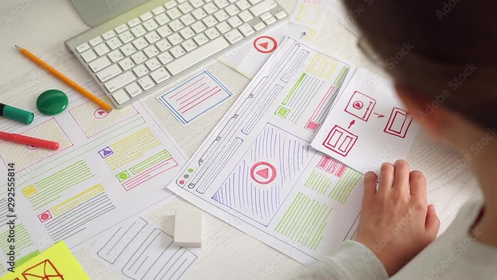 Poster the designer draws sketches of the website. layout development. creating a project application inter