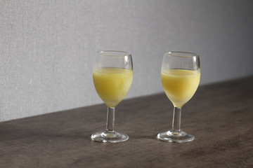 Two glasses of crema di limoncello, italian dessert drink