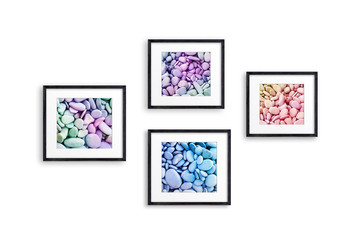 Frames with colorful stones collage pictures isolated on white background