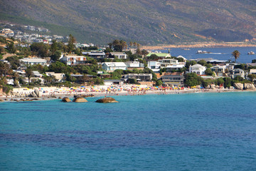 Beautiful Camps Bay beach, Cape Peninsula, Cape Town, over looking the blue Atlantic ocean