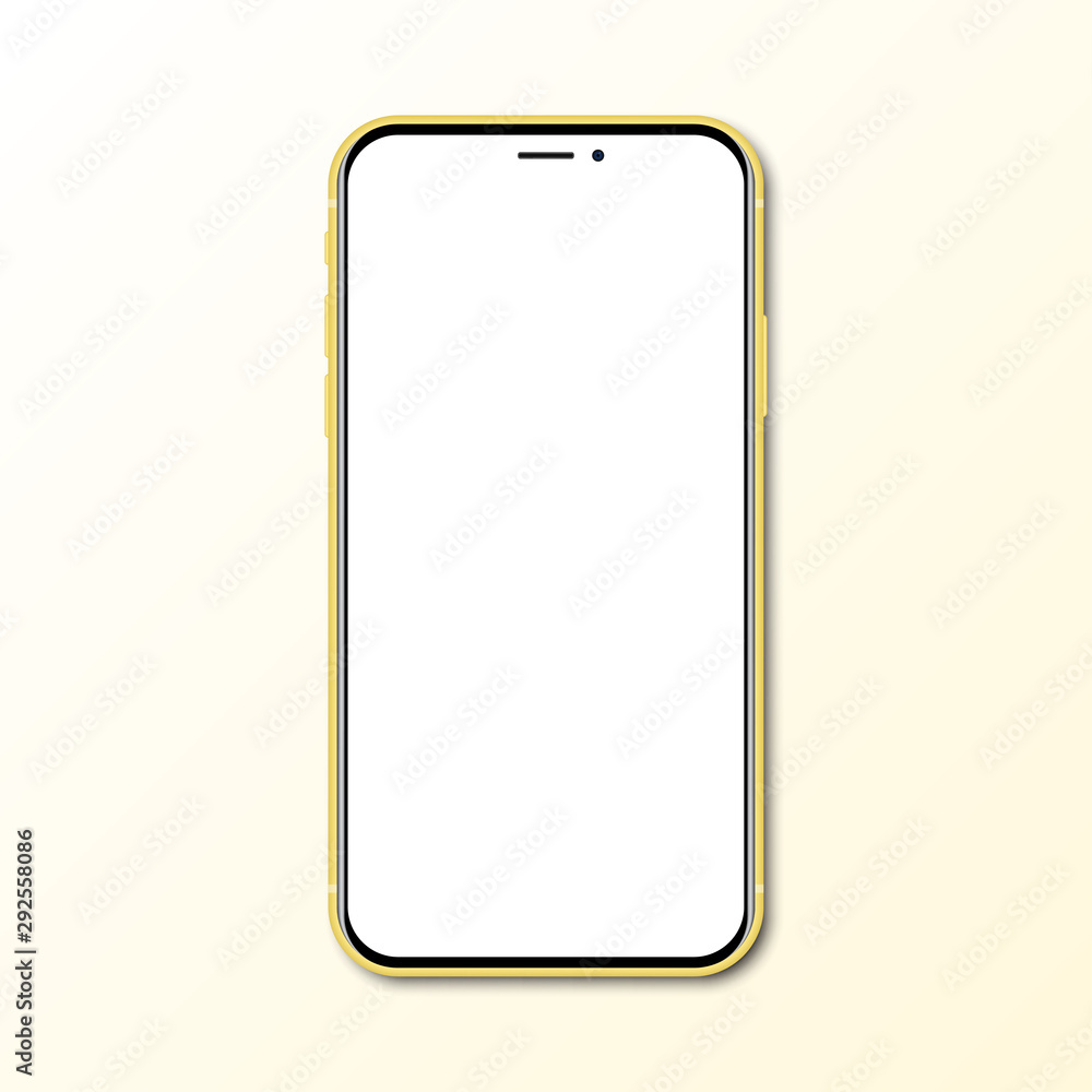 Poster yellow new smartphone with blank screen with shadow