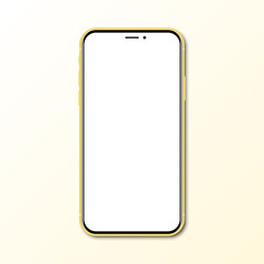 Yellow new smartphone with blank screen with shadow
