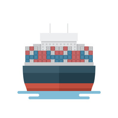Transportation Logistics Container transport boat for marine export in front view