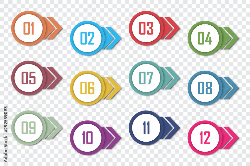 Poster set of number bullet point 1 to 12. vector illustration