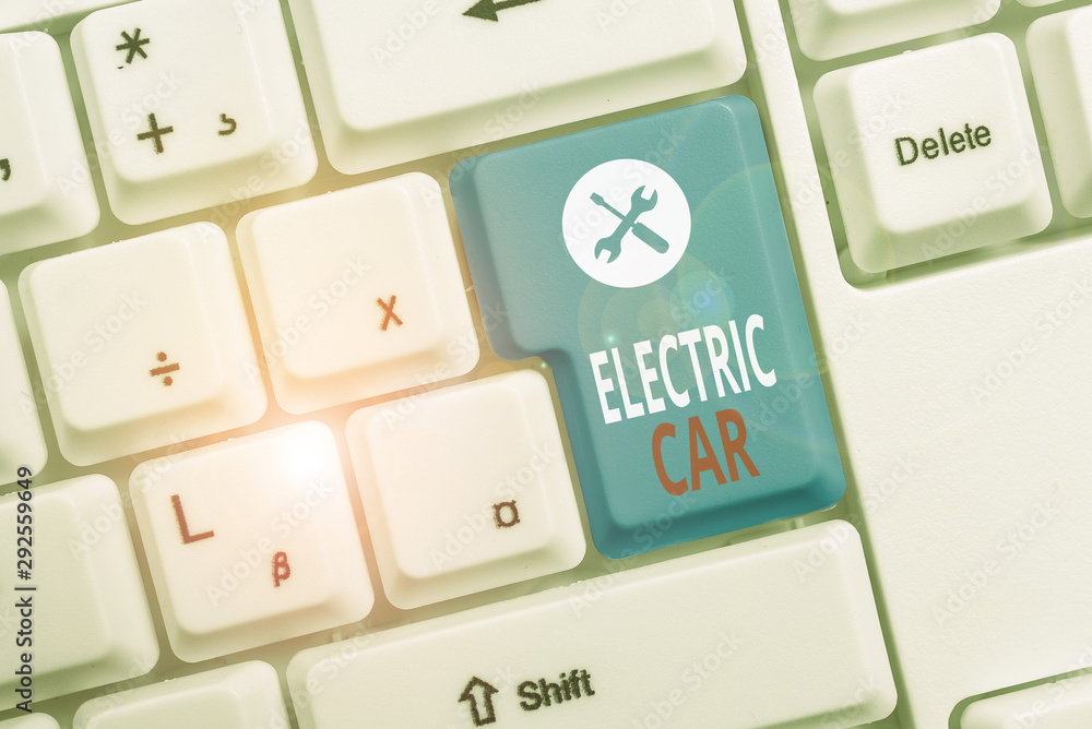 Aufkleber conceptual hand writing showing electric car. concept meaning an automobile that is propelled by one