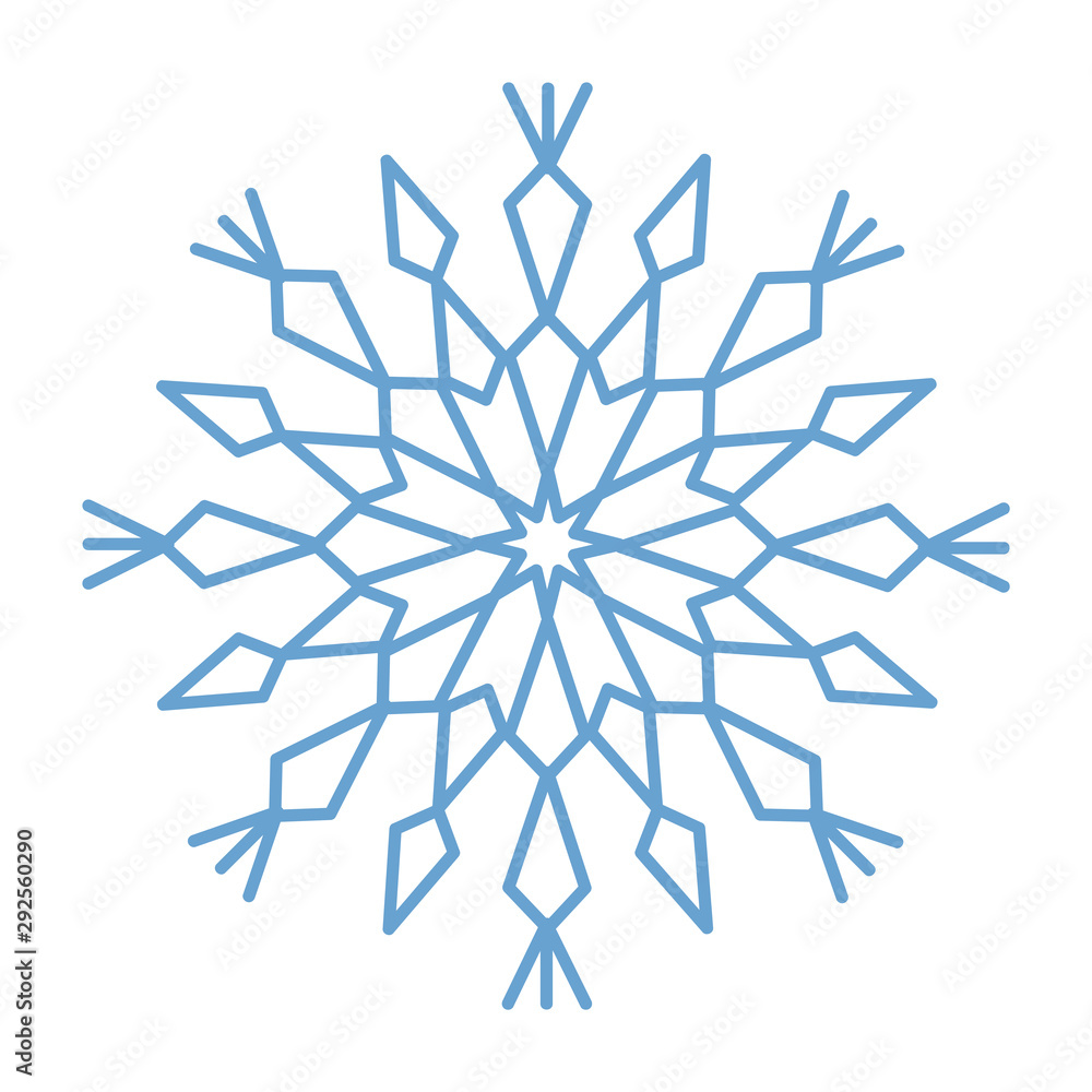 Poster Flat snowflakes. Winter snowflake crystals, christmas snow shapes and frosted cool blue icon, cold xmas season frost snowfall decoration. Vector isolated symbol