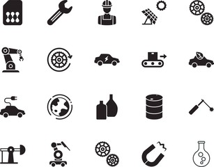 factory vector icon set such as: sim, cell, renewable, man, box, electromagnetic, storage, green, human, job, beverage, architect, sphere, drum, conservation, key, derrick, drop, steel, diesel