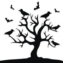 Horror helloween tree, cat art, vector illustration