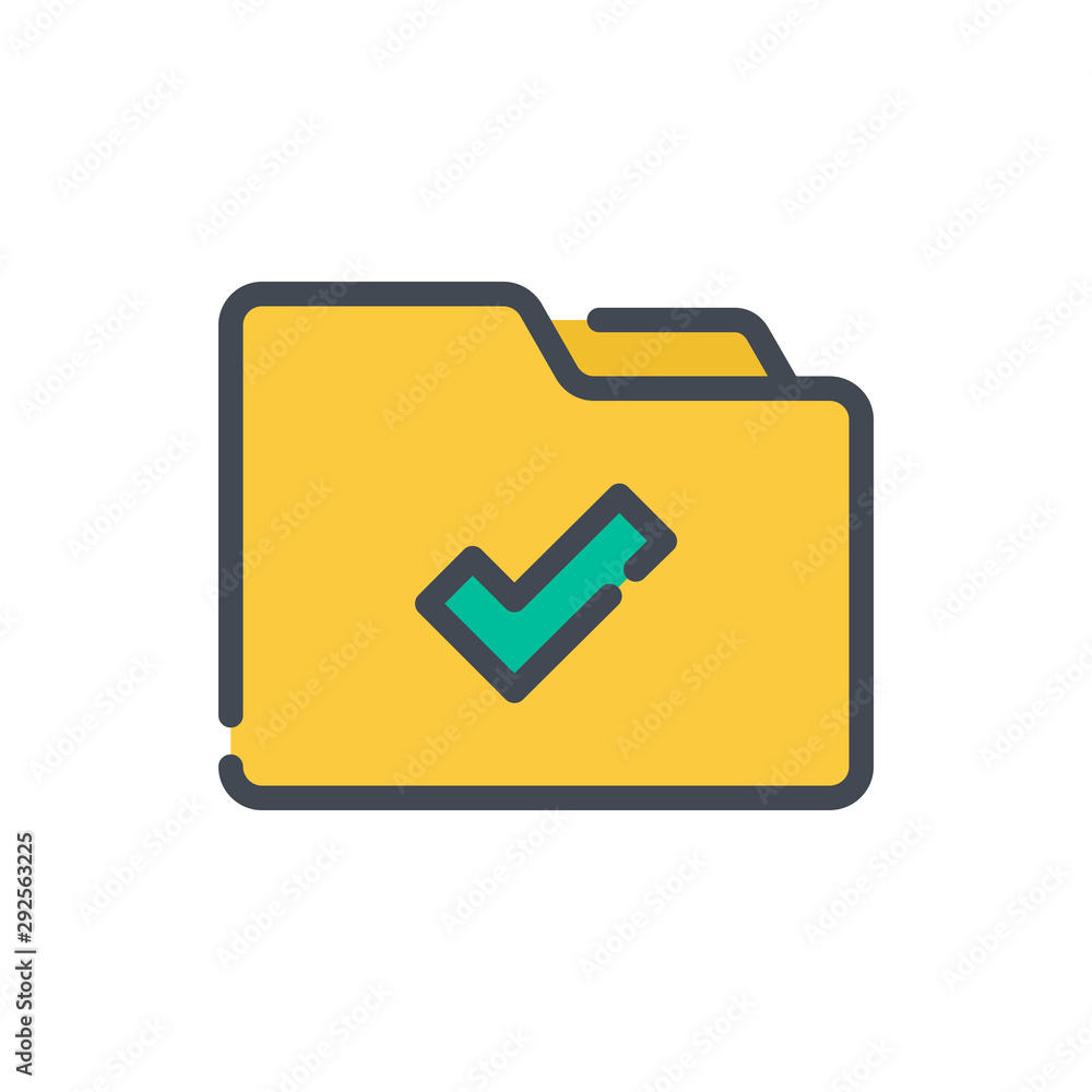 Poster select folder color line icon. folder with tick vector outline colorful sign.