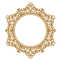 Laser cutting photo frame. Decorative round template for design. Vector geometric vintage metal border. Oriental ornamental lace, golden silhouette. Circular pattern in arabesque style. Napkin stencil