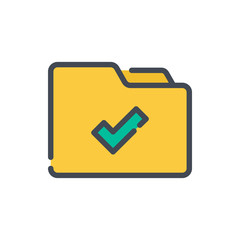 Select folder color line icon. Folder with tick vector outline colorful sign.
