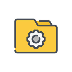 Folder settings and management color line icon. Folder with gear vector outline colorful sign.