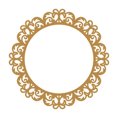Laser cutting photo frame. Decorative round template for design. Vector geometric vintage metal border. Oriental ornamental lace, golden silhouette. Circular pattern in arabesque style. Napkin stencil
