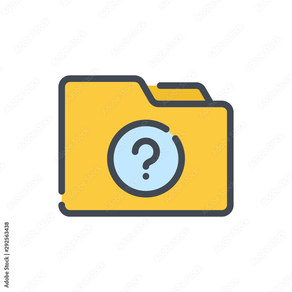 Poster faq folder color line icon. folder with question mark vector outline colorful sign.