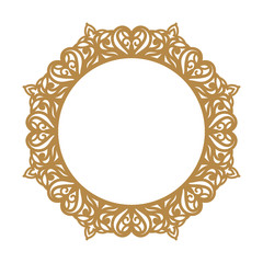 Laser cutting photo frame. Decorative round template for design. Vector geometric vintage metal border. Oriental ornamental lace, golden silhouette. Circular pattern in arabesque style. Napkin stencil