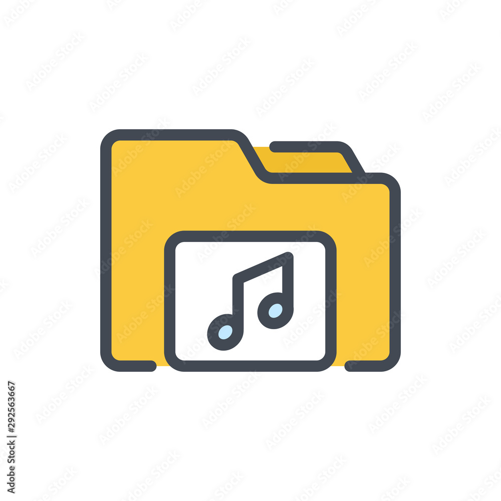 Poster folder with audio color line icon. music gallery folder vector outline colorful sign.