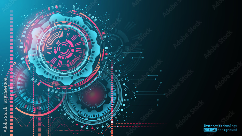 Poster hi-tech vector illustration. futuristic software radar display. hud user interface. abstract dark bl
