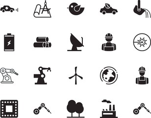 factory vector icon set such as: home, earth, ray, orbit, travel, geometry, fuel, floor, battery, solid, cast, nuclear, conservation, liquid, decoration, map, impact, round, farm, intelligent