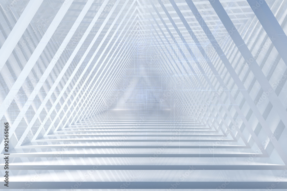 Poster bright and empty room with technological lines, 3d rendering.