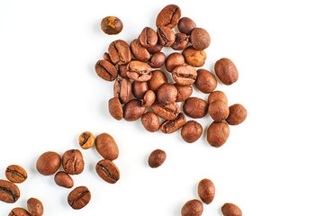 Roasted coffee beans isolated on white background