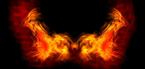 Fire wings on black background