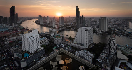 Naklejka na ściany i meble Open space balcony with Bangkok cityscape skyline view background.