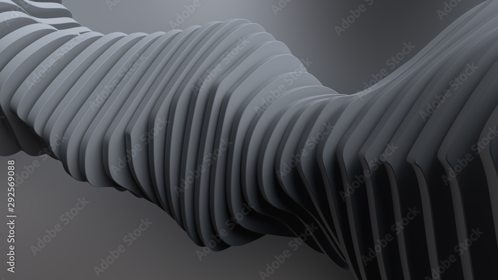 Poster 3d render abstract background with sliced figure that made of wavy formed shapes. cloned elements. p