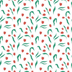 Red tulips seamless pattern