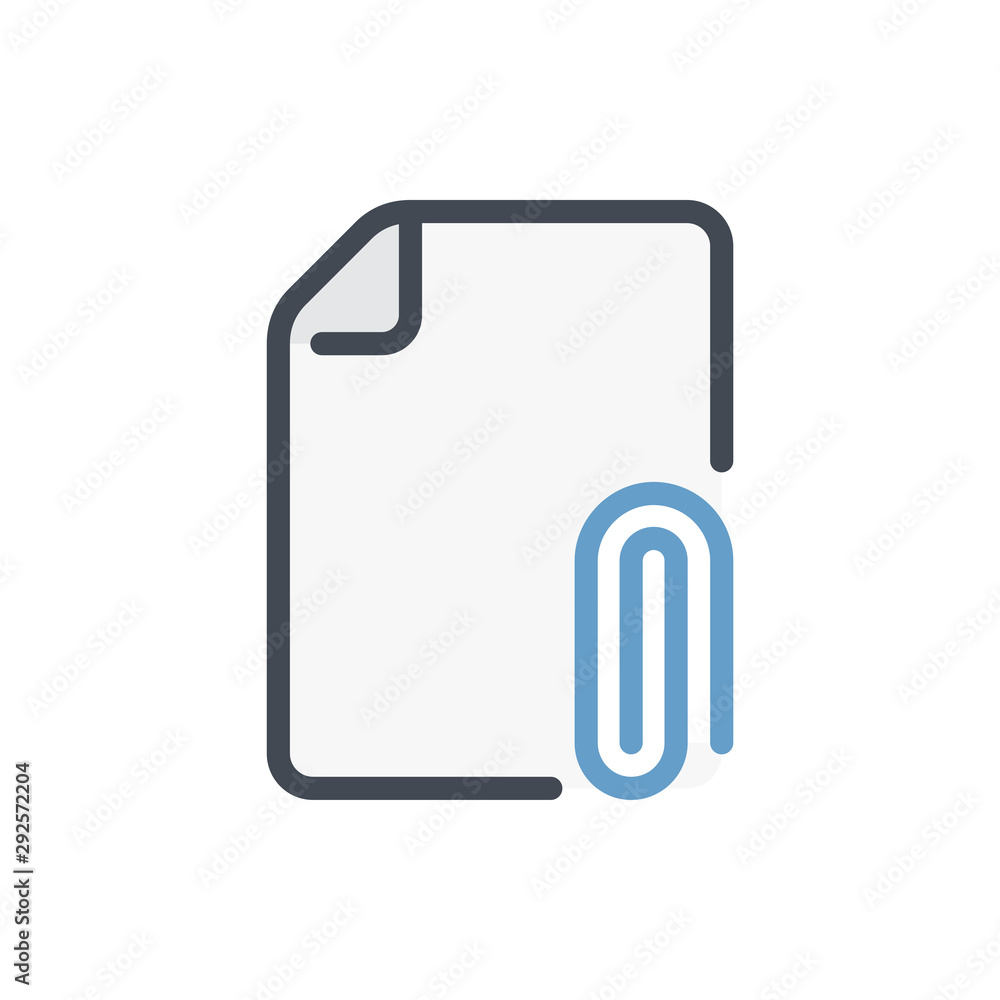 Fototapete Document with attachment color line icon. Attach file vector outline colorful sign.