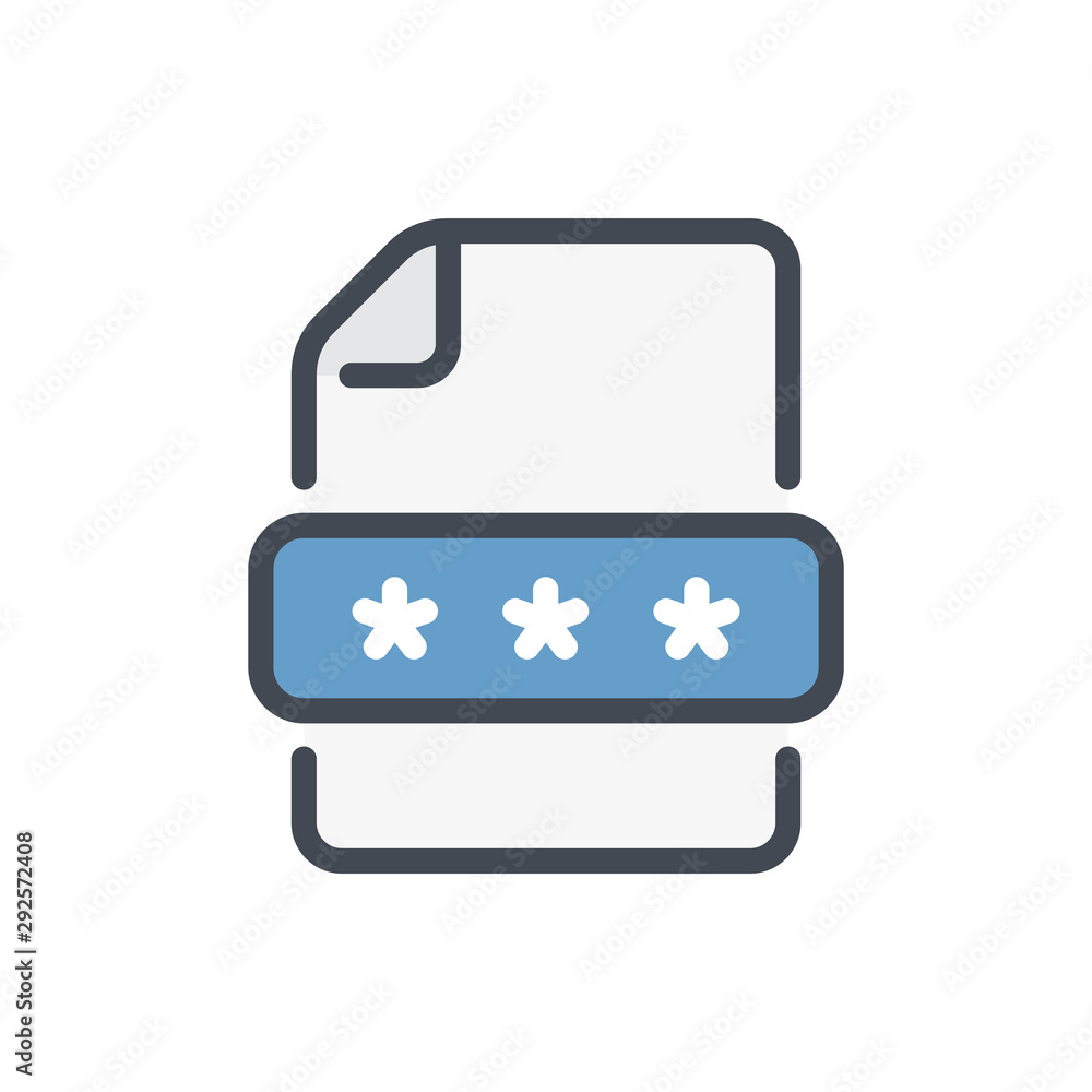 Poster secure document color line icon. file with password page vector outline colorful sign.