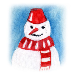 snowman watercolor. winter. happy new year greeting card. Christmas