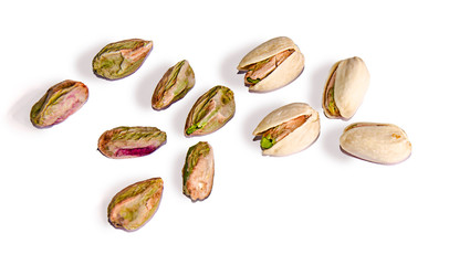 close up of pistachio isolated on white background