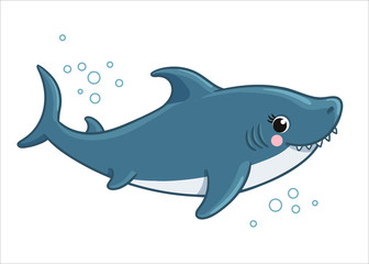 Cute shark is smiling on a white background. Vector illustration