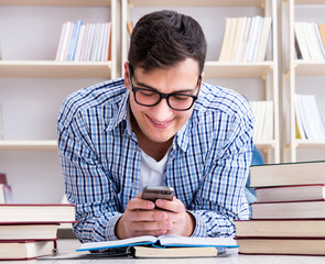 Young student studying with books