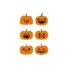 Halloween pumpkin cute illustration. Flat design funny character.