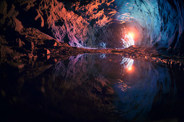 underground lake in an old mine in the Alps, Switzerland