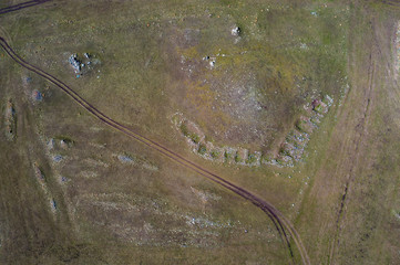 View from above on landscape, archaeological monuments