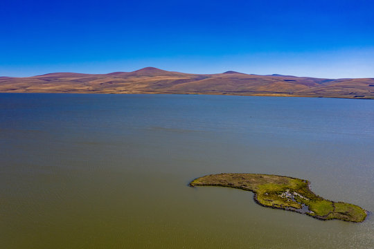 islet with fortification remains on the lake Paravani