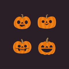 Halloween pumpkin cute illustration. Flat design funny character.