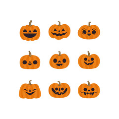 Halloween pumpkin cute illustration. Flat design funny character.