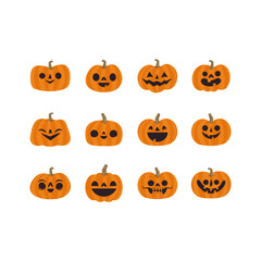 Halloween pumpkin cute illustration. Flat design funny character.